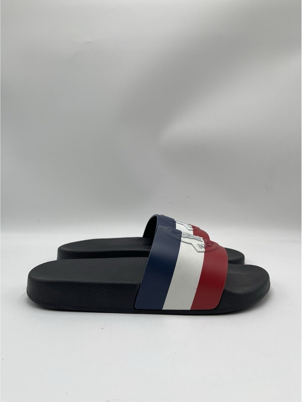 Men’s Moncler Basile Rubber Slide Red,white,blue Strap  Sandals Size 40